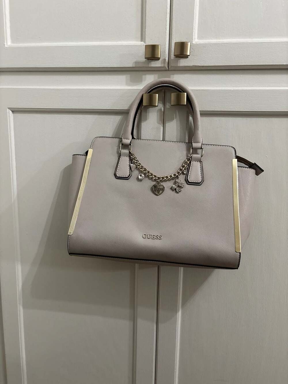 Guess Korry Blush Pink Saffiano Satchel Handbag with Charms